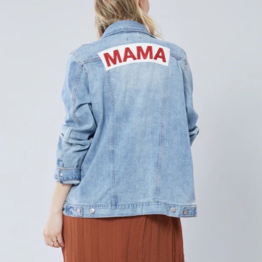 Ingrid & Isabel Blue and Red Jean Jacket with MAMA Design